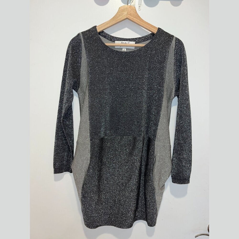 Badgley Mischka Gray & Black Long Sleeve Sparkle Bodycon Dress Women’s Size M
